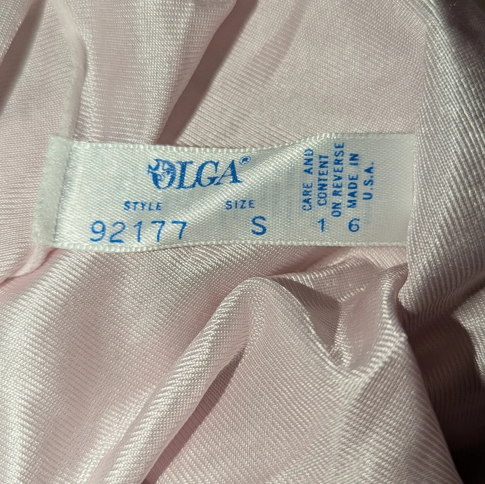 Vintage Olga Light Pink Peignoir Nightgown Small Lace Ribbon Nylon Spandex - Picture 7 of 12